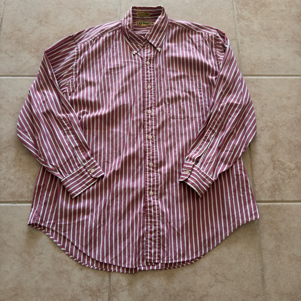 L.L. Bean Men's Burgundy and White Striped Shirt